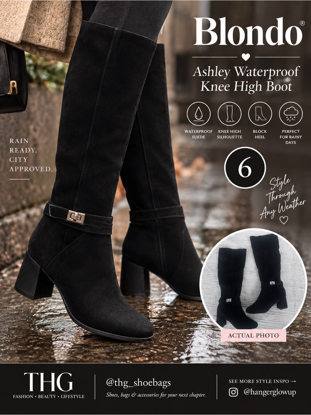 Blondo Ashley Waterproof Suede Knee High Boots Black 6M New